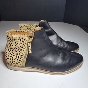 Rollie Women's 11.5 Australia Side Zip Ankle Boot Black Leather Cheetah Calf